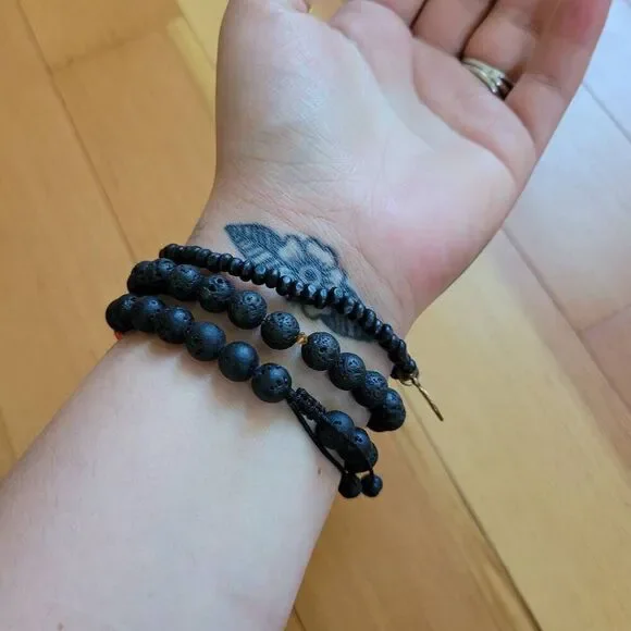 Set of 3 beaded bracelets faux crystal tiger's eye lava beads bohemian hippie - Picture 2 of 12